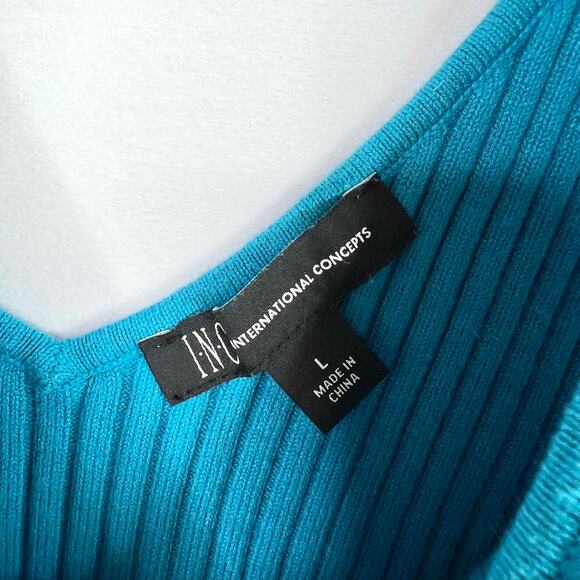 INC International Concepts Blue Ribbed Stretchy Tank Top LG - Picture 4 of 8